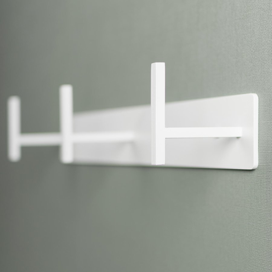 SPINDER DESIGN rektangulr Chapman knaggrekke, m. 3 kroker - hvitt stl 