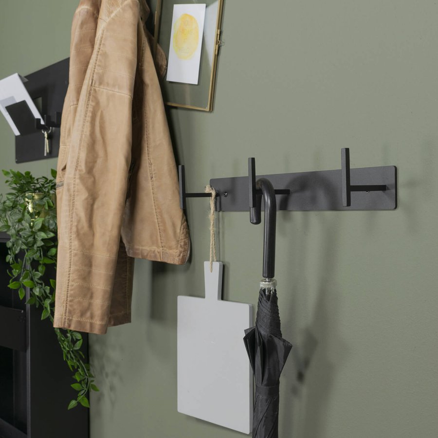 SPINDER DESIGN rektangulr Chapman knaggrekke, m. 3 kroker - sort stl 