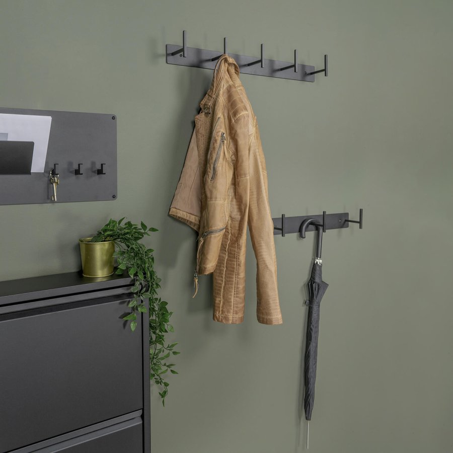 SPINDER DESIGN rektangulr Chapman knaggrekke, m. 3 kroker - sort stl 