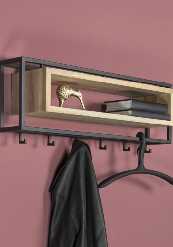 SPINDER DESIGN School knagerkke, m. 6 knager og trhylde - egetr og sort stl (78x29,5)