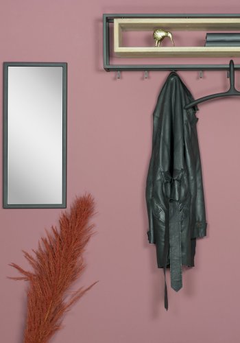 SPINDER DESIGN School knagerkke, m. 6 knager og trhylde - egetr og sort stl (78x29,5)