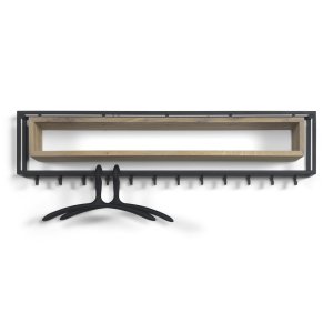 SPINDER DESIGN School knaggrekke, m. 12 kroker og trehylle - eik og svart stl (118x29,5)