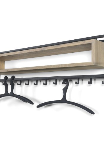 SPINDER DESIGN School knagerkke, m. 12 knager og trhylde - egetr og sort stl (118x29,5)