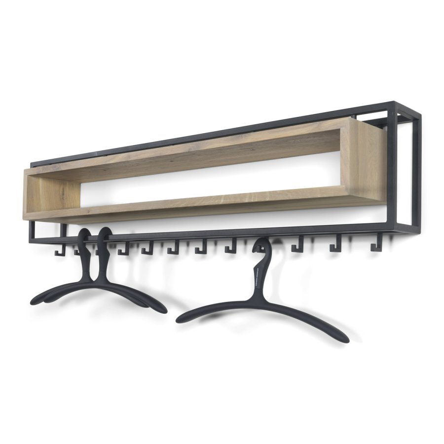 SPINDER DESIGN School knagerkke, m. 12 knager og trhylde - egetr og sort stl (118x29,5)