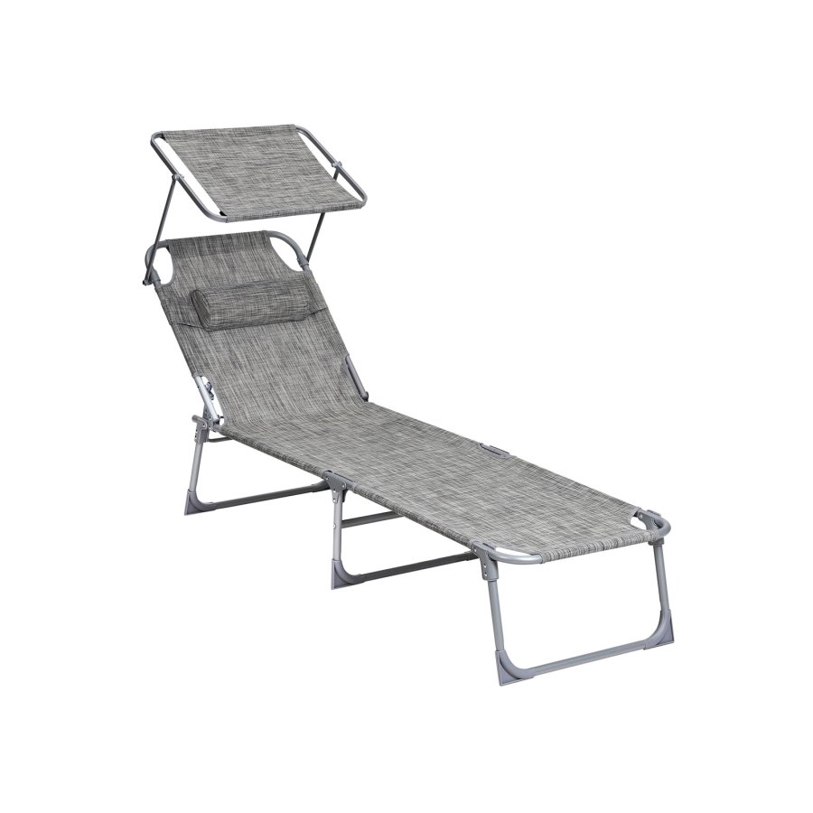 SONGMICS liggestol, solseng, hvilestol, med nakkest�tte, justerbar rygl�n, solsk�rm, let, foldbar, 53 x 193 x 29,5 cm, lasteevne 150 kg, til haven, gr� GCB19T