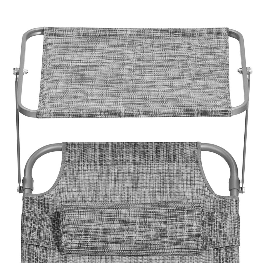 SONGMICS liggestol, solseng, hvilestol, med nakkest�tte, justerbar rygl�n, solsk�rm, let, foldbar, 53 x 193 x 29,5 cm, lasteevne 150 kg, til haven, gr� GCB19T