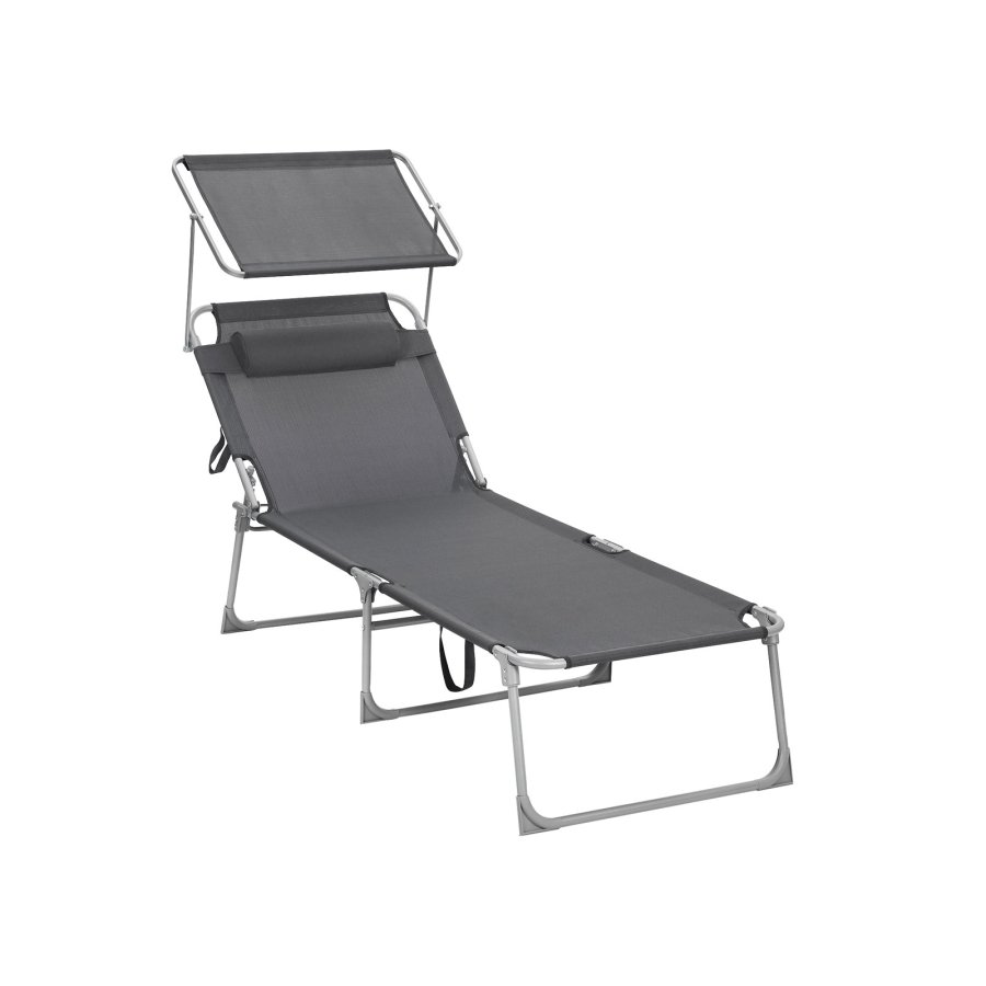 SONGMICS GCB22GYV2 solseng, Stor, m. nakkest�tte, justerbar rygl�n, solsk�rm, foldbar - r�ggr� stof og st�l (71x200)