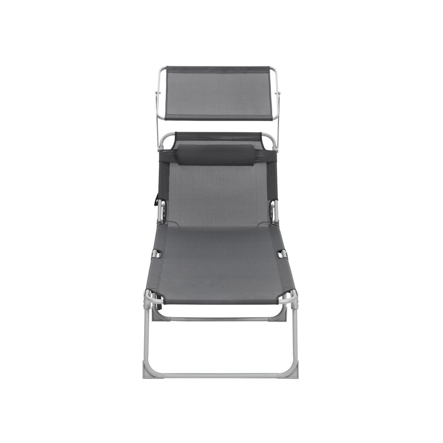 SONGMICS GCB22GYV2 solseng, Stor, m. nakkest�tte, justerbar rygl�n, solsk�rm, foldbar - r�ggr� stof og st�l (71x200)