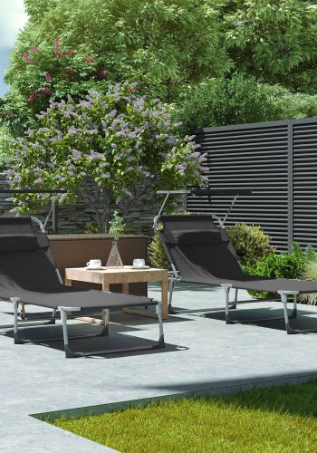SONGMICS GCB22GYV2 solseng, Stor, m. nakkest�tte, justerbar rygl�n, solsk�rm, foldbar - r�ggr� stof og st�l (71x200)