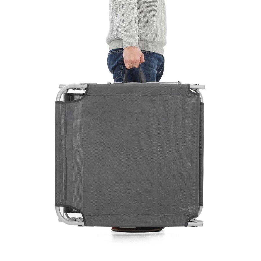 SONGMICS GCB22GYV2 solseng, Stor, m. nakkest�tte, justerbar rygl�n, solsk�rm, foldbar - r�ggr� stof og st�l (71x200)