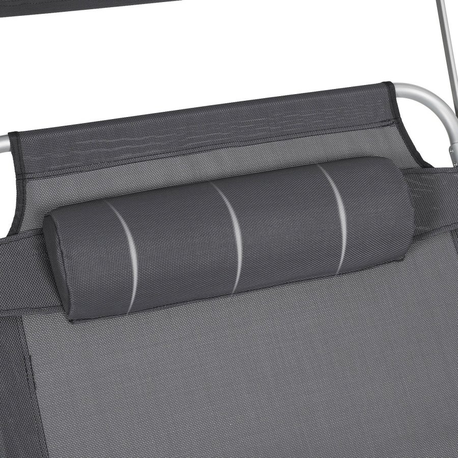 SONGMICS GCB22GYV2 solseng, Stor, m. nakkest�tte, justerbar rygl�n, solsk�rm, foldbar - r�ggr� stof og st�l (71x200)