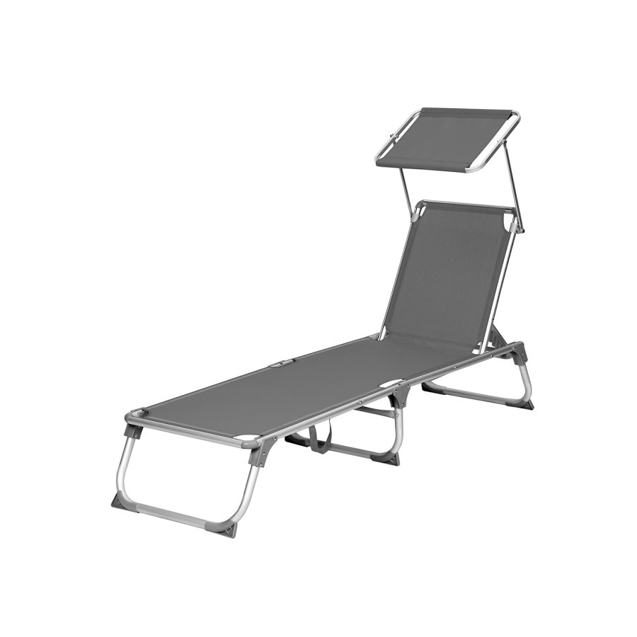 SONGMICS liggestol, solseng, hvilestol med solsk�rm, justerbar rygl�n, foldbar, let, 55 x 193 x 31 cm, lasteevne 150 kg, til have, terrasse, r�get gr� GCB19GYV1