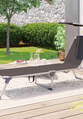 SONGMICS GCB19GYV1 solseng, med justerbar ryggst�tte, solskjerm, sammenleggbar - r�ykgr�tt stoff og aluminium (53x193)
