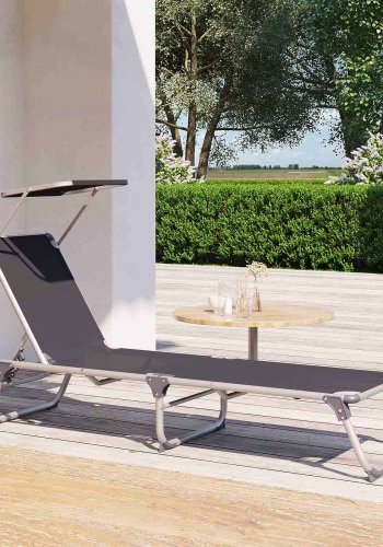 SONGMICS liggestol, solseng, hvilestol med solsk�rm, justerbar rygl�n, foldbar, let, 55 x 193 x 31 cm, lasteevne 150 kg, til have, terrasse, r�get gr� GCB19GYV1