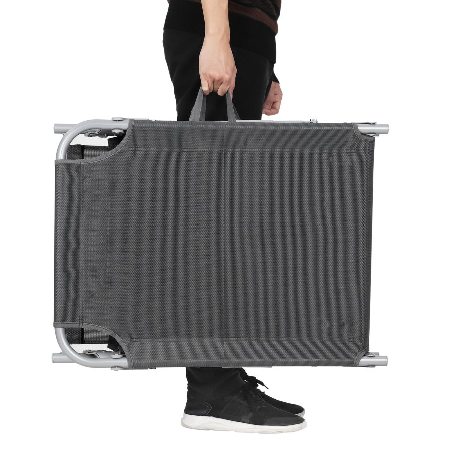 SONGMICS liggestol, solseng, hvilestol, med nakkest�tte, justerbar rygl�n, solsk�rm, let, foldbar, 53 x 193 x 29,5 cm, lasteevne 150 kg, til haven, m�rkegr� GCB19UV1