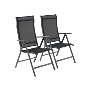 SONGMICS S�t med 2 foldbare havestole, udend�rs stole med holdbar aluminiumsstruktur, 8-vinkels l�nel�n, maks. kapacitet 120 kg, sort GCB29BK