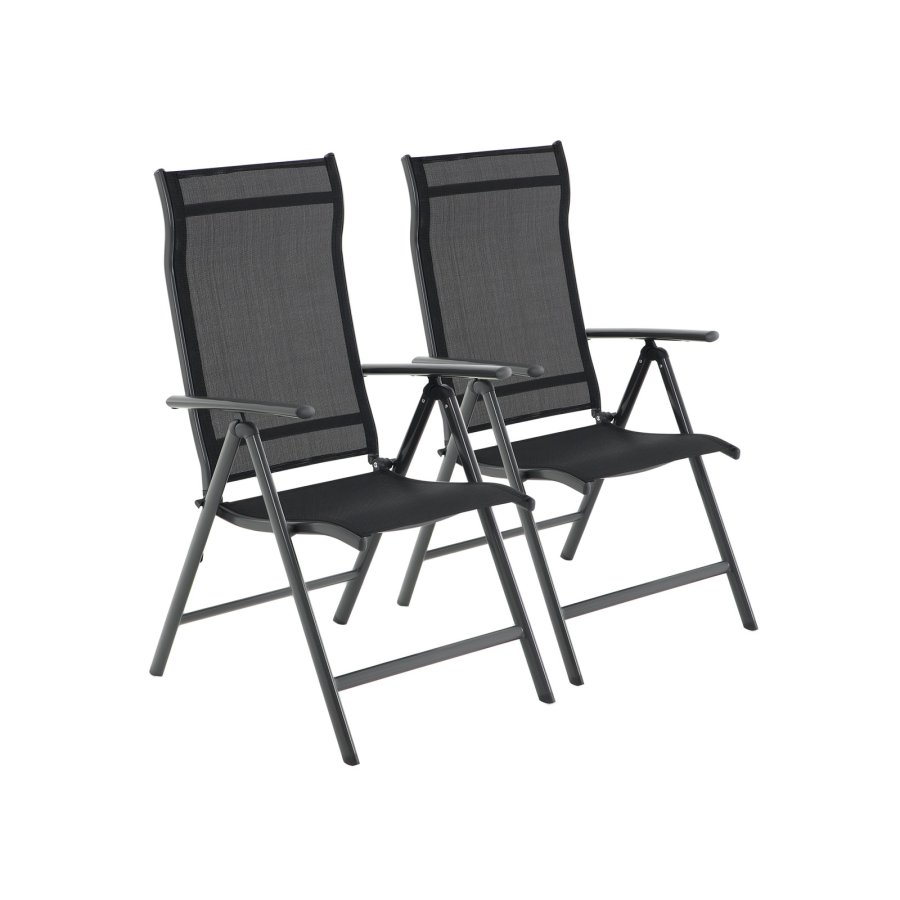 SONGMICS S�t med 2 foldbare havestole, udend�rs stole med holdbar aluminiumsstruktur, 8-vinkels l�nel�n, maks. kapacitet 120 kg, sort GCB29BK