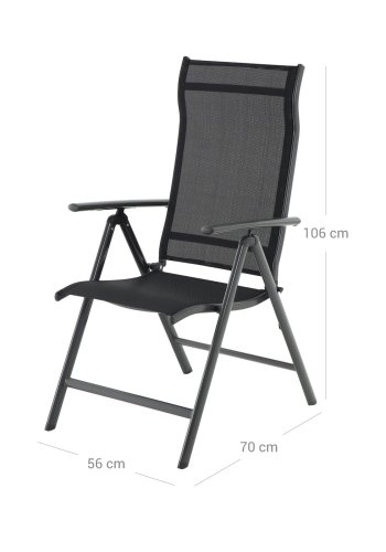 SONGMICS S�t med 2 foldbare havestole, udend�rs stole med holdbar aluminiumsstruktur, 8-vinkels l�nel�n, maks. kapacitet 120 kg, sort GCB29BK