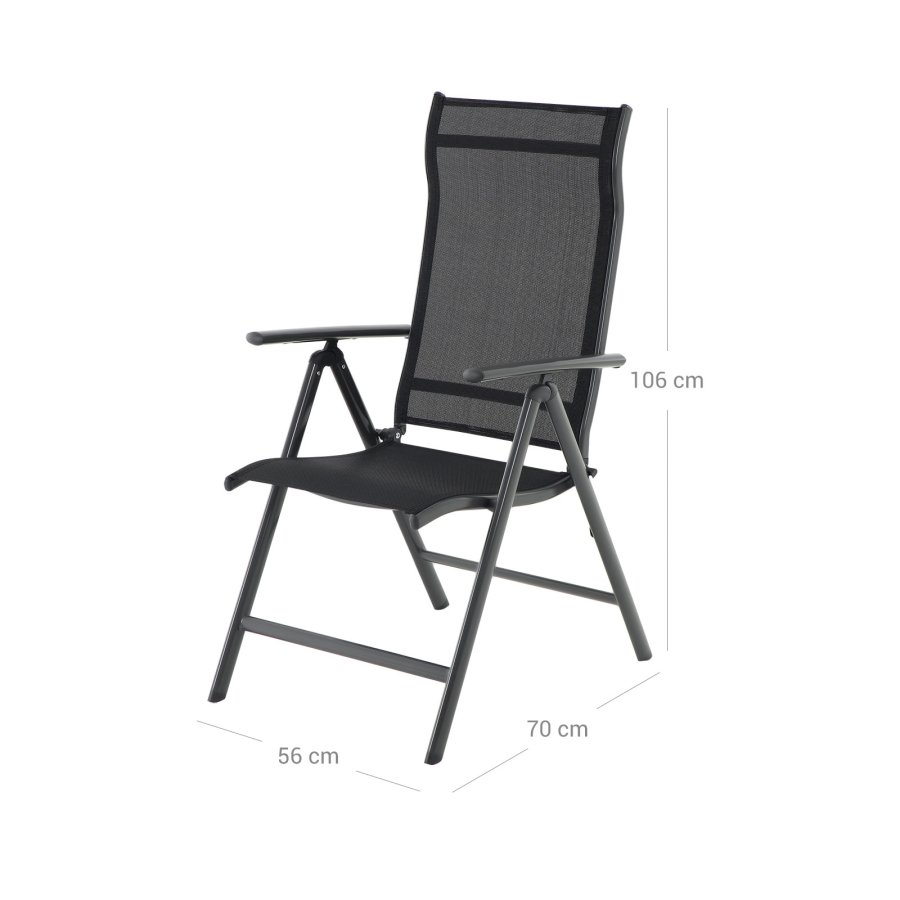 SONGMICS S�t med 2 foldbare havestole, udend�rs stole med holdbar aluminiumsstruktur, 8-vinkels l�nel�n, maks. kapacitet 120 kg, sort GCB29BK
