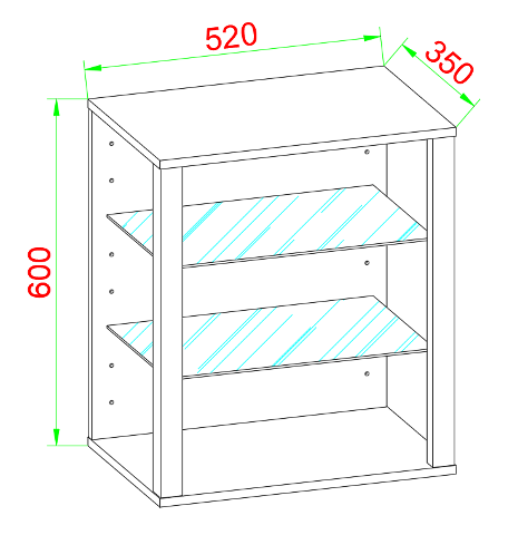 VCM NORDIC Glasol S vitrineskap, m. 2 glasshyller - hvitt tre