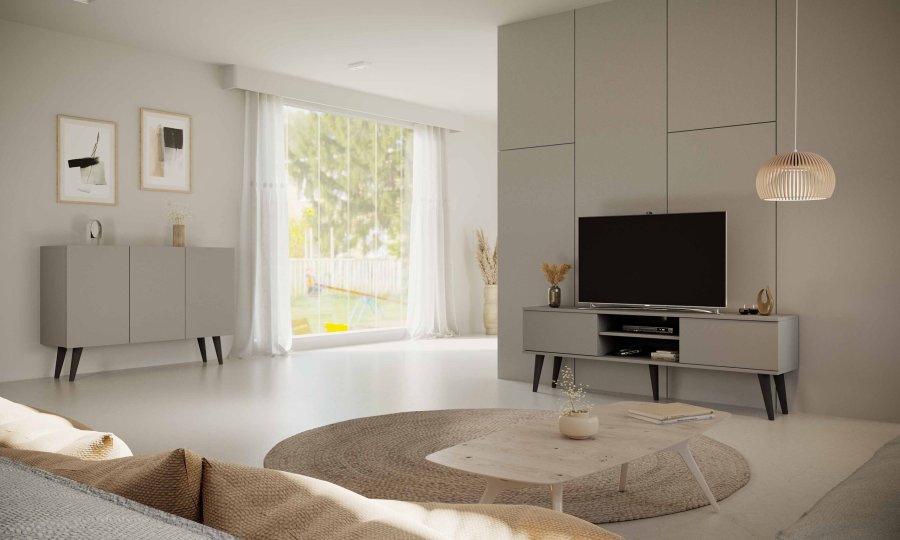 KOCOT RTV Toronto TV-bord, m. 2 drer og 1 hylle - gr bketre (160x35)