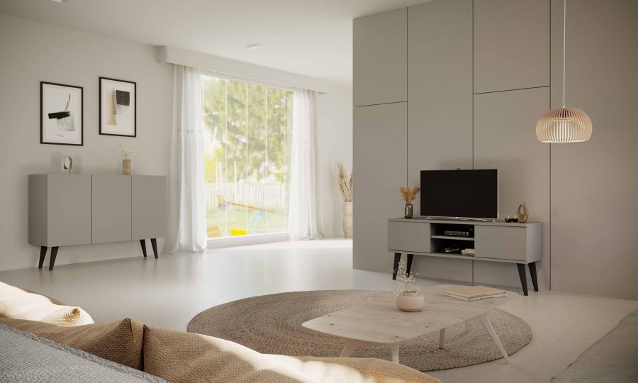 KOCOT RTV Toronto TV-bord, m. 2 drer og 1 hylle - gr bk (120x35)