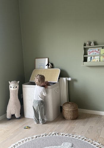 SONGMICS vasketjskurv, m. 3 sektioner, clip-on lg og hndtag - hvid bomuld og hvid bambus