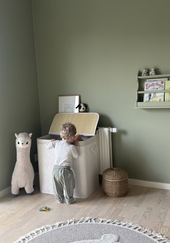 SONGMICS vasketjskurv, m. 3 sektioner, clip-on lg og hndtag - hvid bomuld og hvid bambus