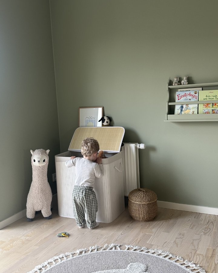 SONGMICS vasketjskurv, m. 3 sektioner, clip-on lg og hndtag - hvid bomuld og hvid bambus