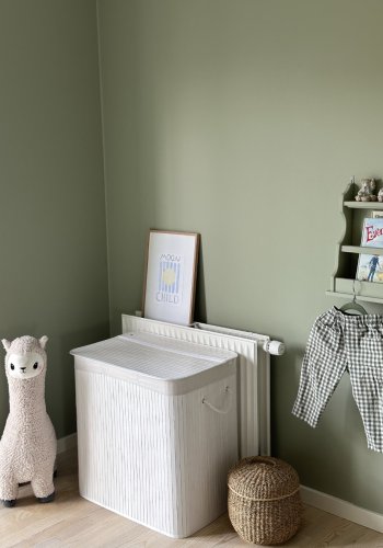 SONGMICS vasketjskurv, m. 3 sektioner, clip-on lg og hndtag - hvid bomuld og hvid bambus