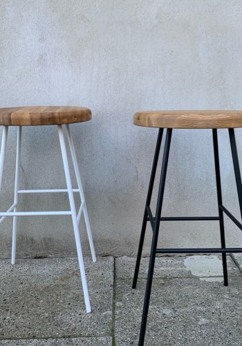 NOCNOI Vile barstol, m. fodsttte - natur egetr og hvid metal
