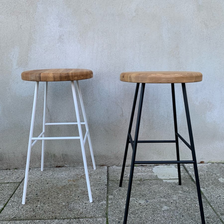 NOCNOI Vile barstol, m. fodsttte - natur egetr og hvid metal