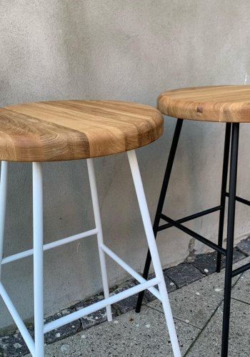 NOCNOI Vile barstol, m. fodsttte - natur egetr og hvid metal