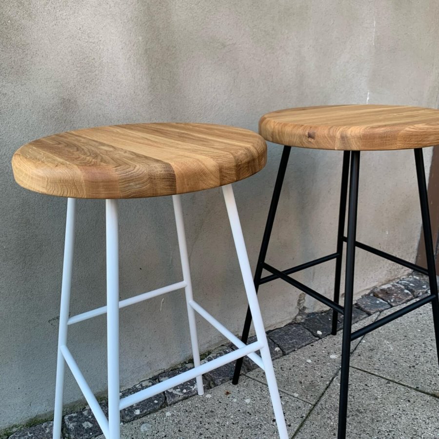 NOCNOI Vile barstol, m. fodsttte - natur egetr og hvid metal