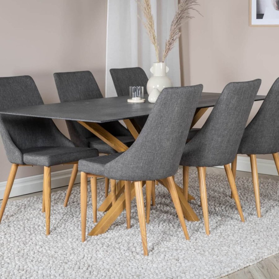 VENTURE DESIGN Leone spisebordstol, med armlener - mrkegr polyester og naturmetall