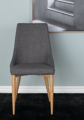 VENTURE DESIGN Leone spisebordstol, med armlener - mrkegr polyester og naturmetall