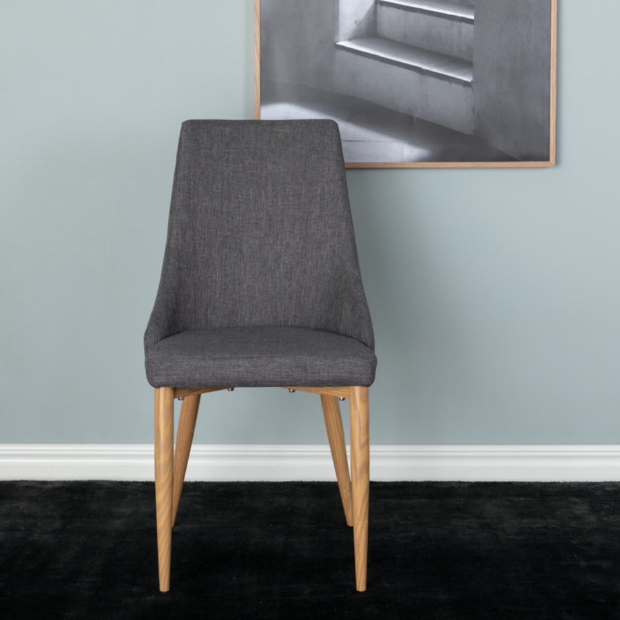 VENTURE DESIGN Leone spisebordstol, med armlener - mrkegr polyester og naturmetall