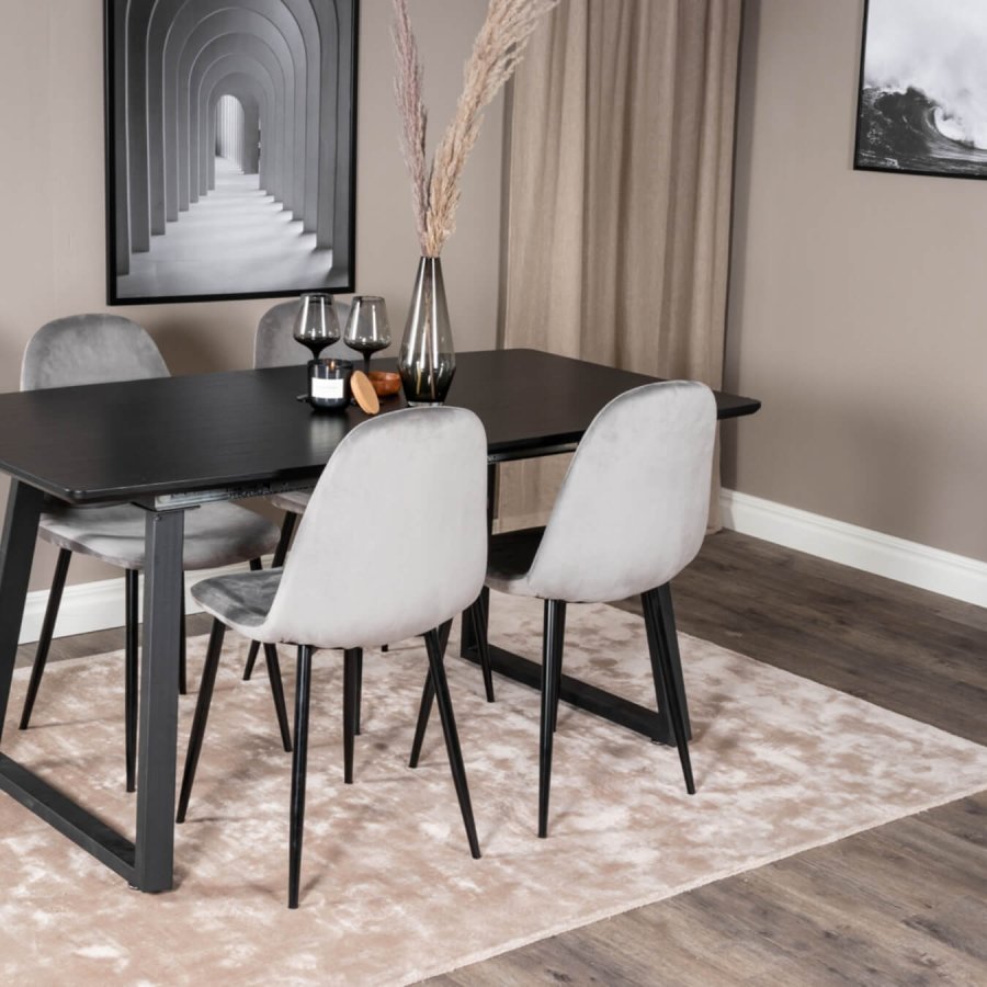 VENTURE DESIGN Polar spisestol - gr velour og sort metall