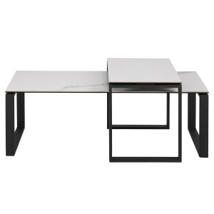 ACT NORDIC Katrine Soffbordsset - Vitt Glas / Keramik och Svart Metall (115 x 69 cm)