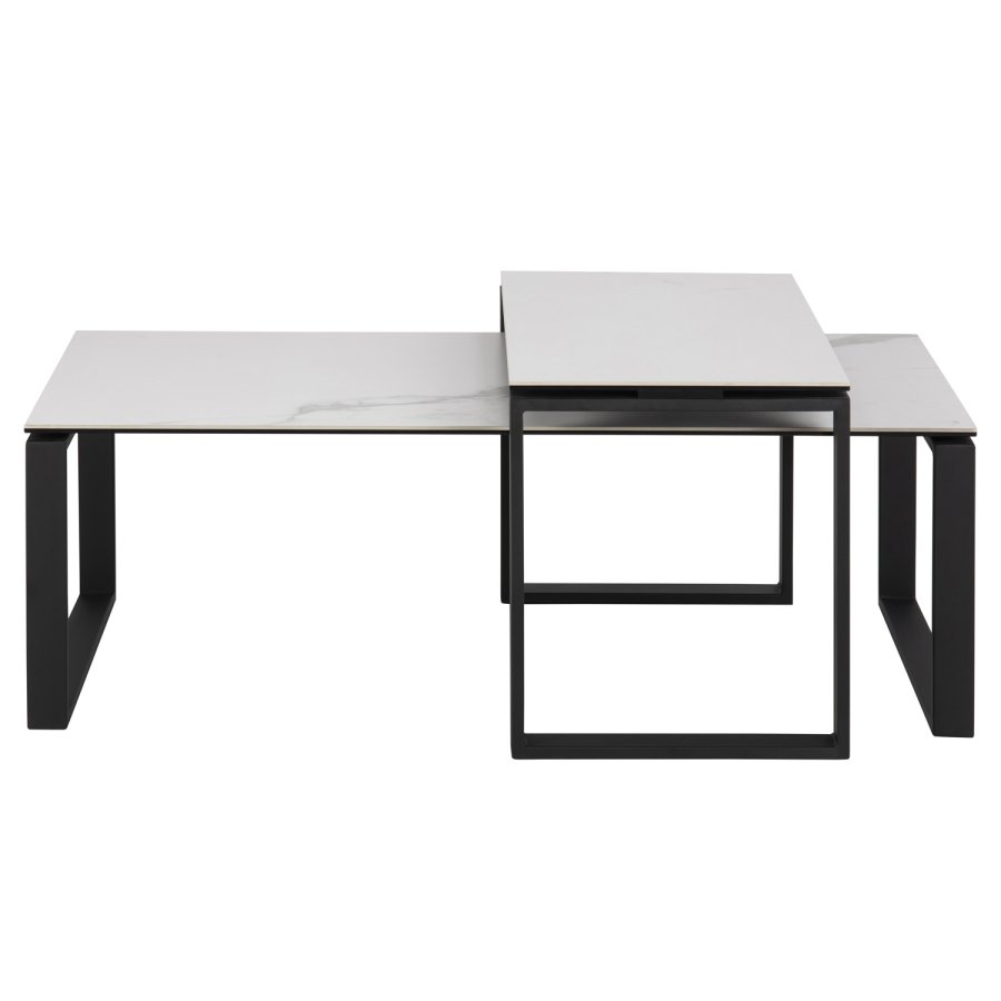 ACT NORDIC Katrine Couchtisch-Set – weißes Glas/Keramik und schwarzes Metall (115 x 69)