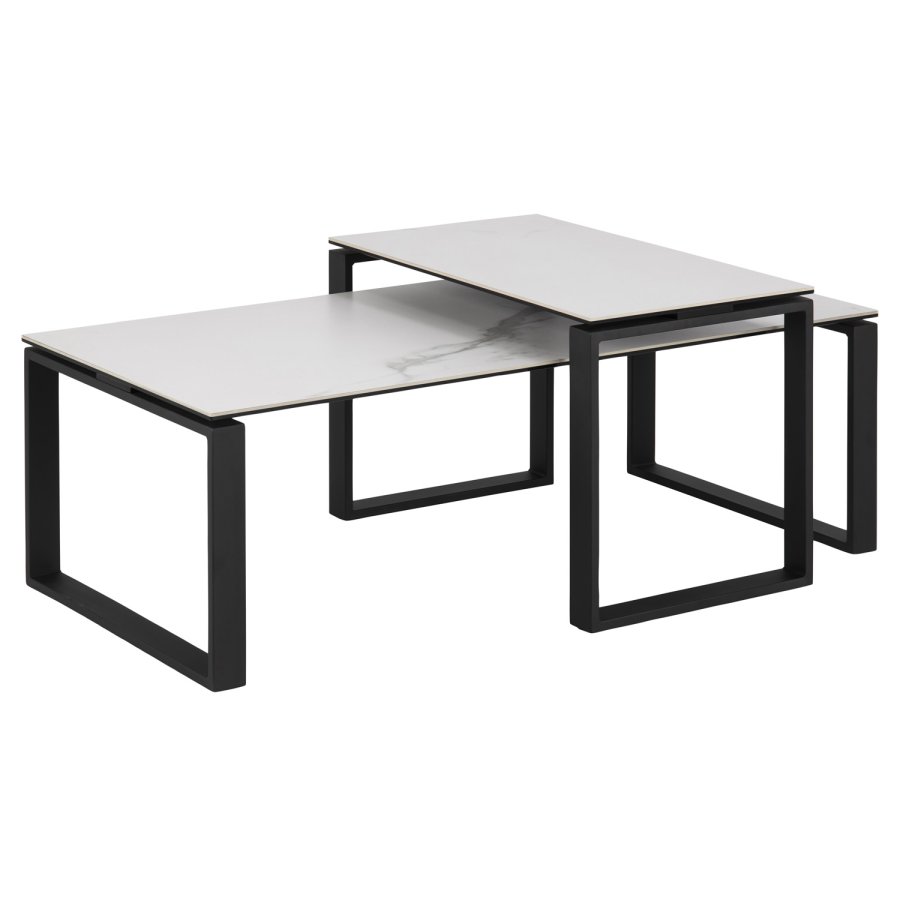 ACT NORDIC Katrine Couchtisch-Set – weißes Glas/Keramik und schwarzes Metall (115 x 69)