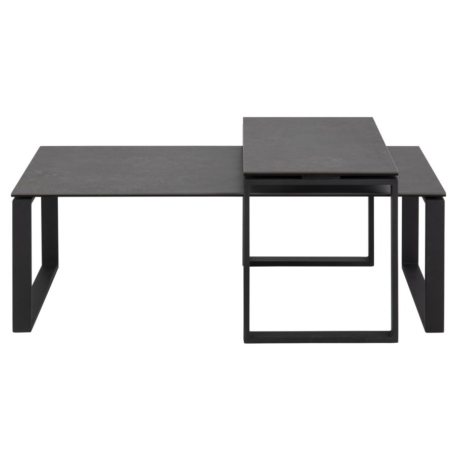 ACT NORDIC Katrine Couchtisch-Set – schwarzes Glas/Keramik und schwarzes Metall (115 x 69)