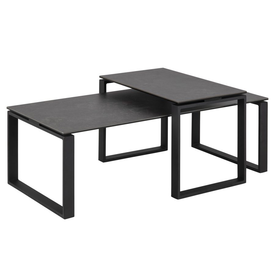 ACT NORDIC Katrine Couchtisch-Set – schwarzes Glas/Keramik und schwarzes Metall (115 x 69)