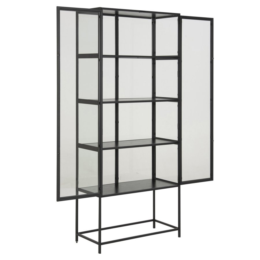 ACT NORDIC Seaford vitrineskab, m. 2 lger og 4 hylder - glas, sort melamin ask og sort metal