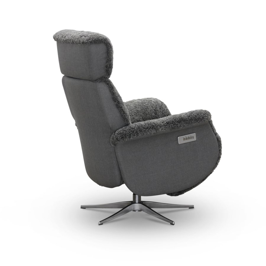 HAGA Lissabon Relaxsessel, mit zwei Motoren - hellgraues Schaffell und Metall