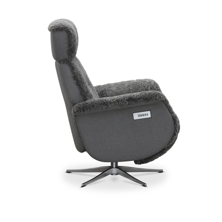 HAGA Lissabon Relaxsessel, mit zwei Motoren - hellgraues Schaffell und Metall