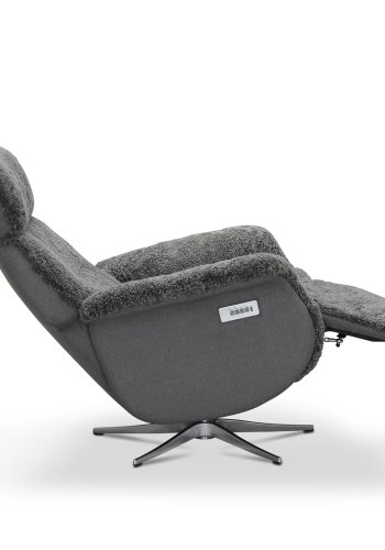 HAGA Lissabon Relaxsessel, mit zwei Motoren - hellgraues Schaffell und Metall