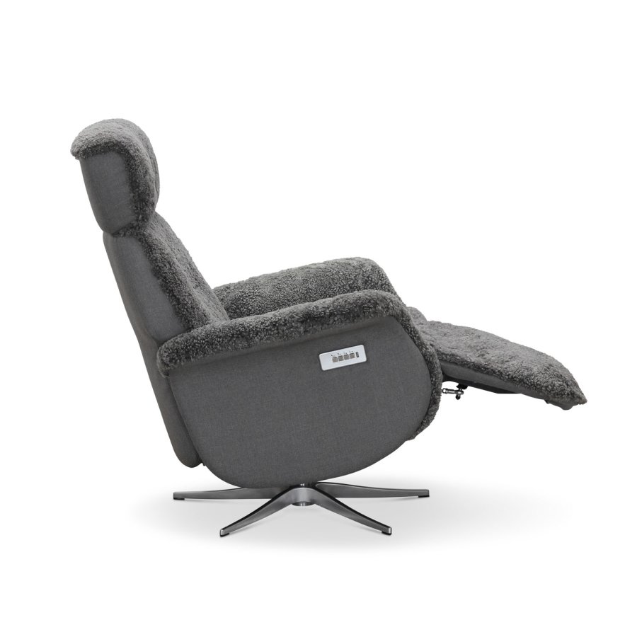 HAGA Lissabon Relaxsessel, mit zwei Motoren - hellgraues Schaffell und Metall