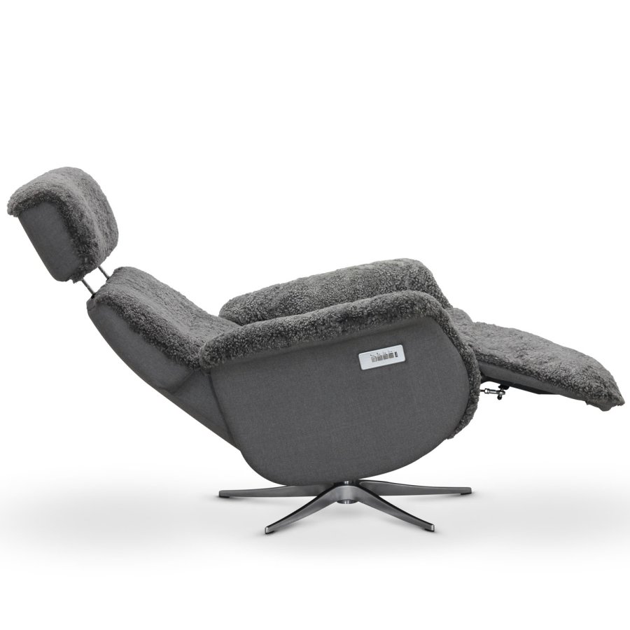 HAGA Lissabon Relaxsessel, mit zwei Motoren - hellgraues Schaffell und Metall