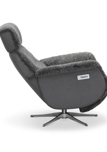 HAGA Lissabon Relaxsessel, mit zwei Motoren - hellgraues Schaffell und Metall
